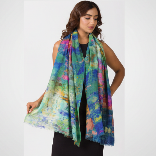 Sakshi Fine Wool Shawl Turquoise Multi