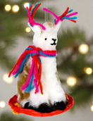 Switch handcrafted llama tree ornament riding a snow sled 2 image