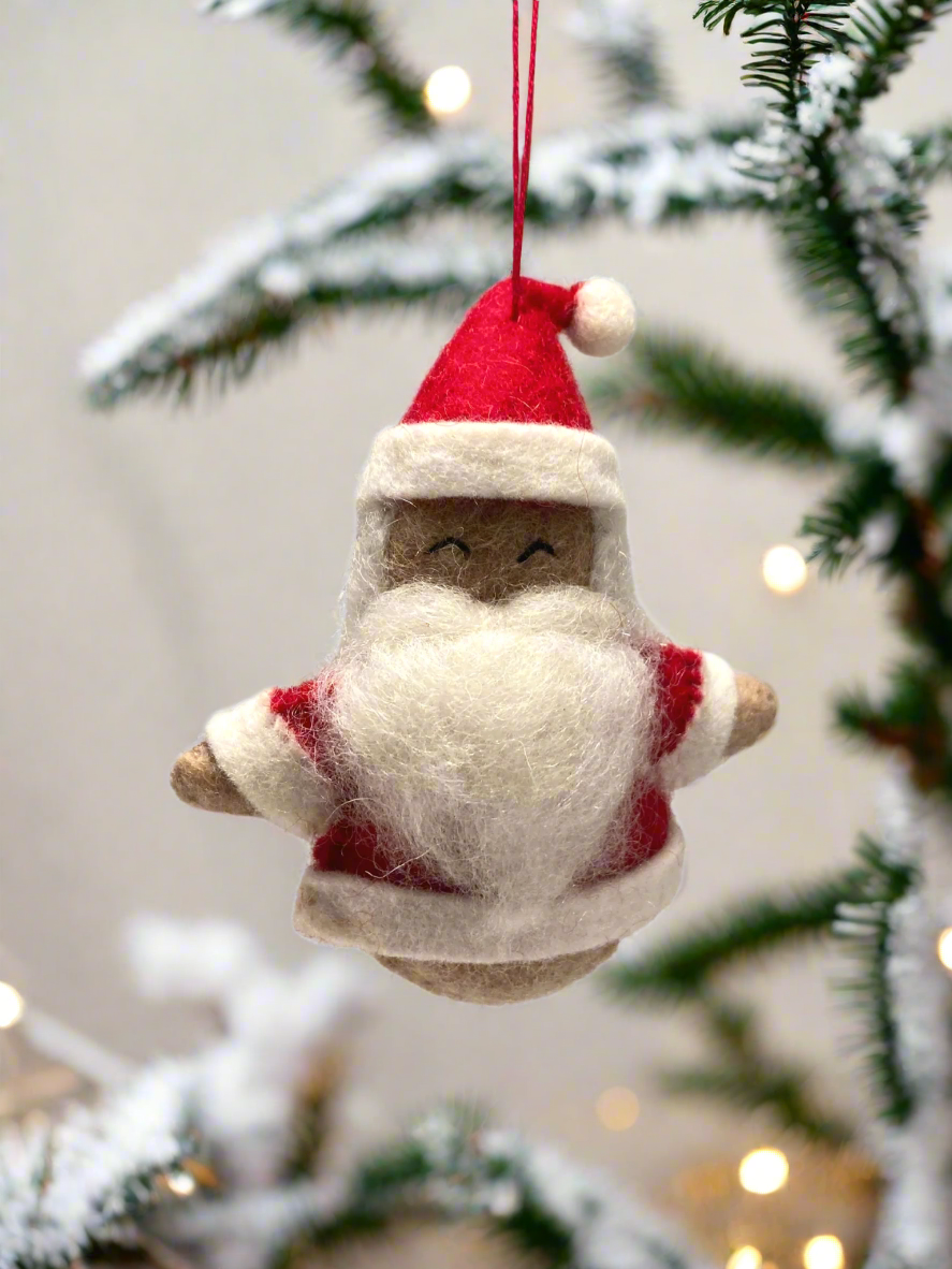 hand-felted smiling santa tree ornament