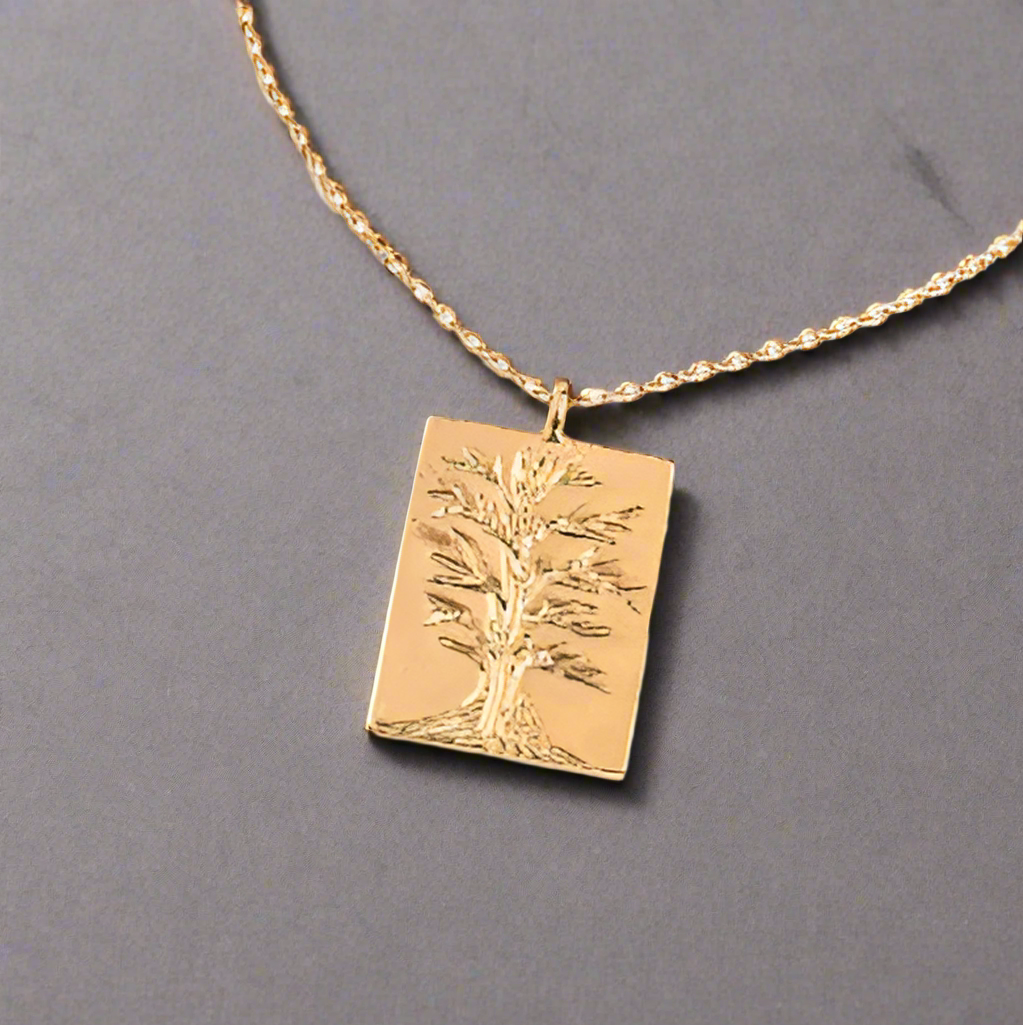 gold tree embossed pendant necklace