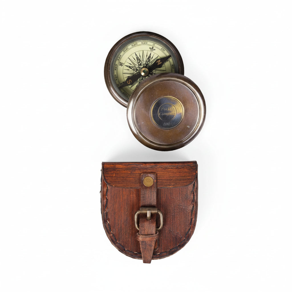 Wooden compass with case.