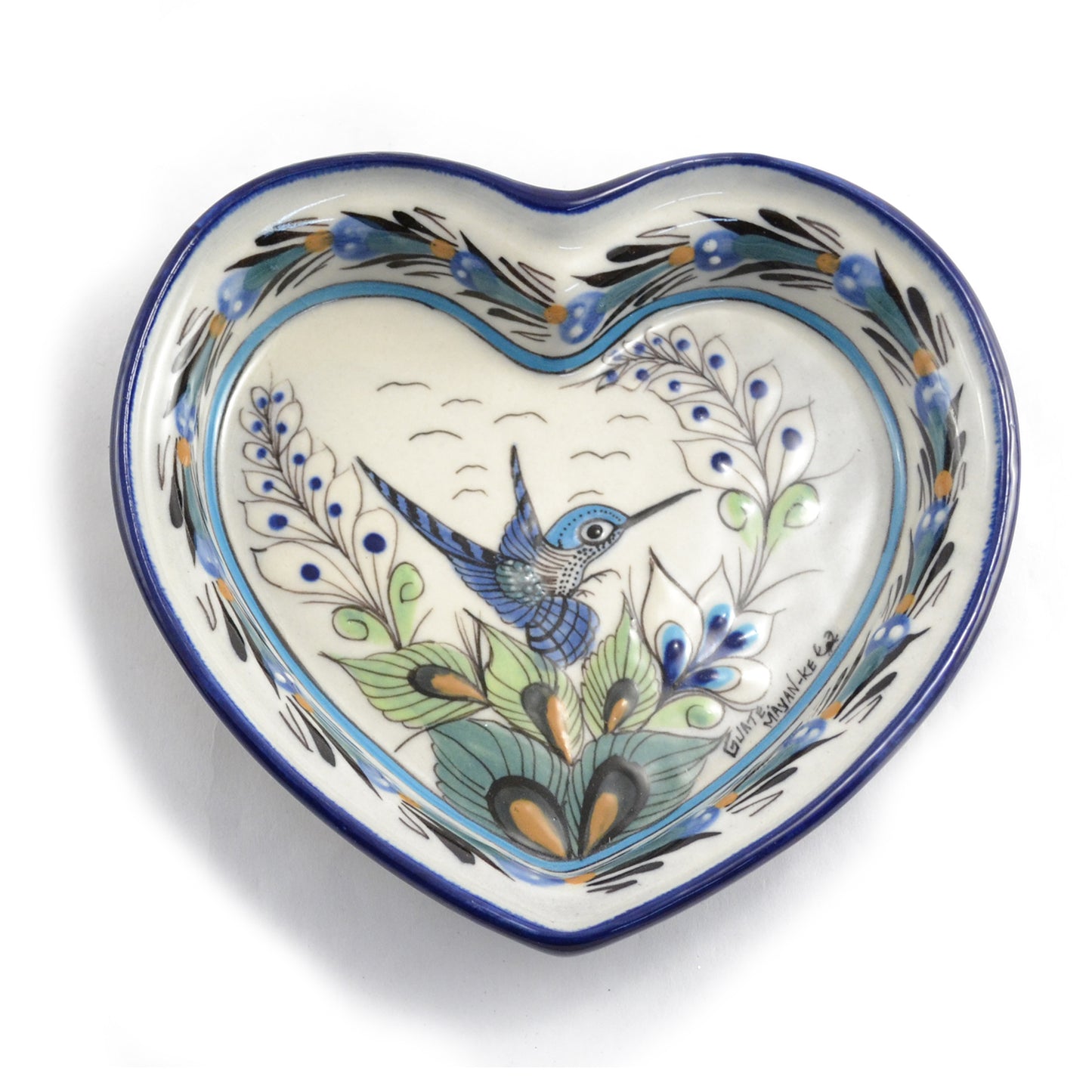 Hand-painted wild bird heart dish