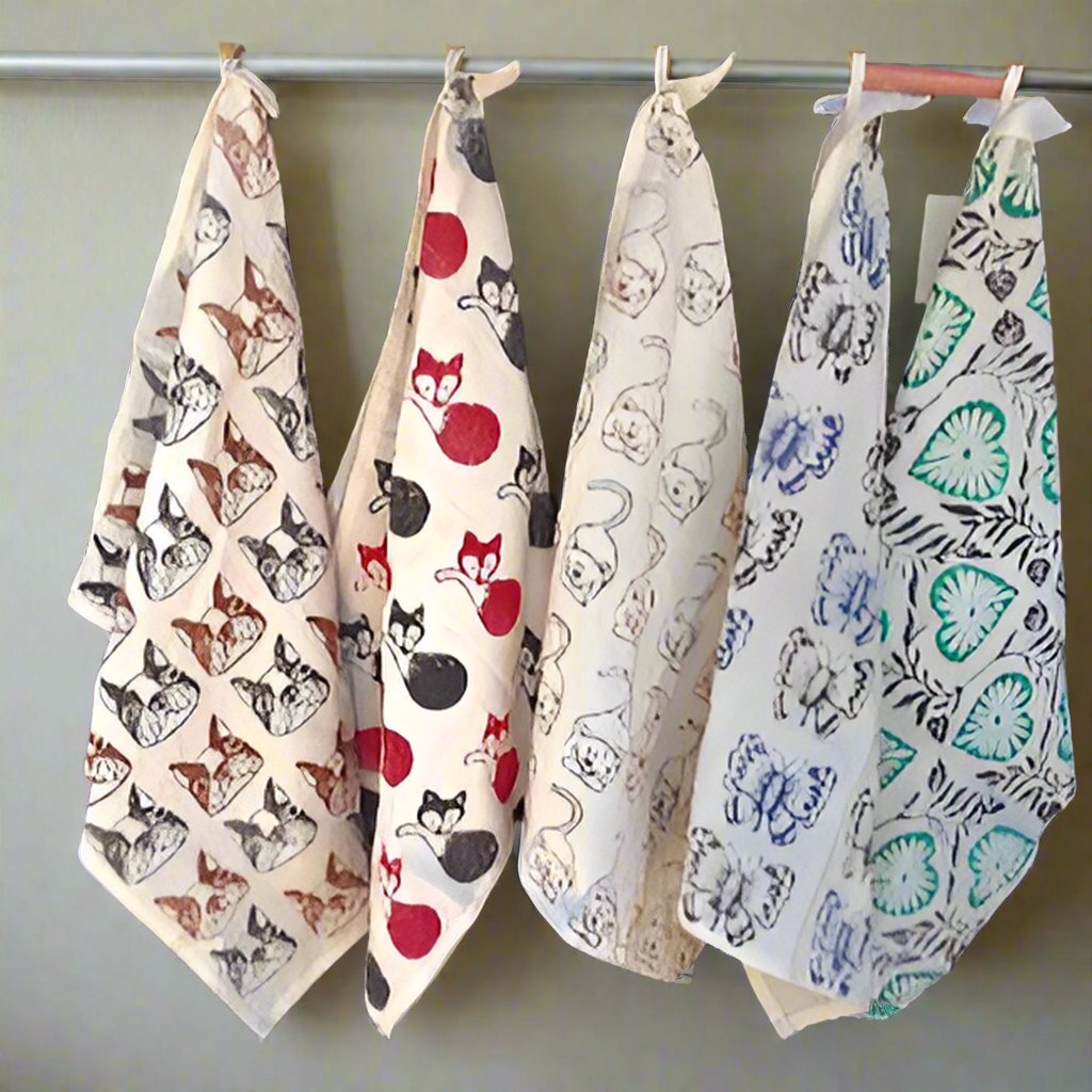 Assorted woodblock printed dish towels