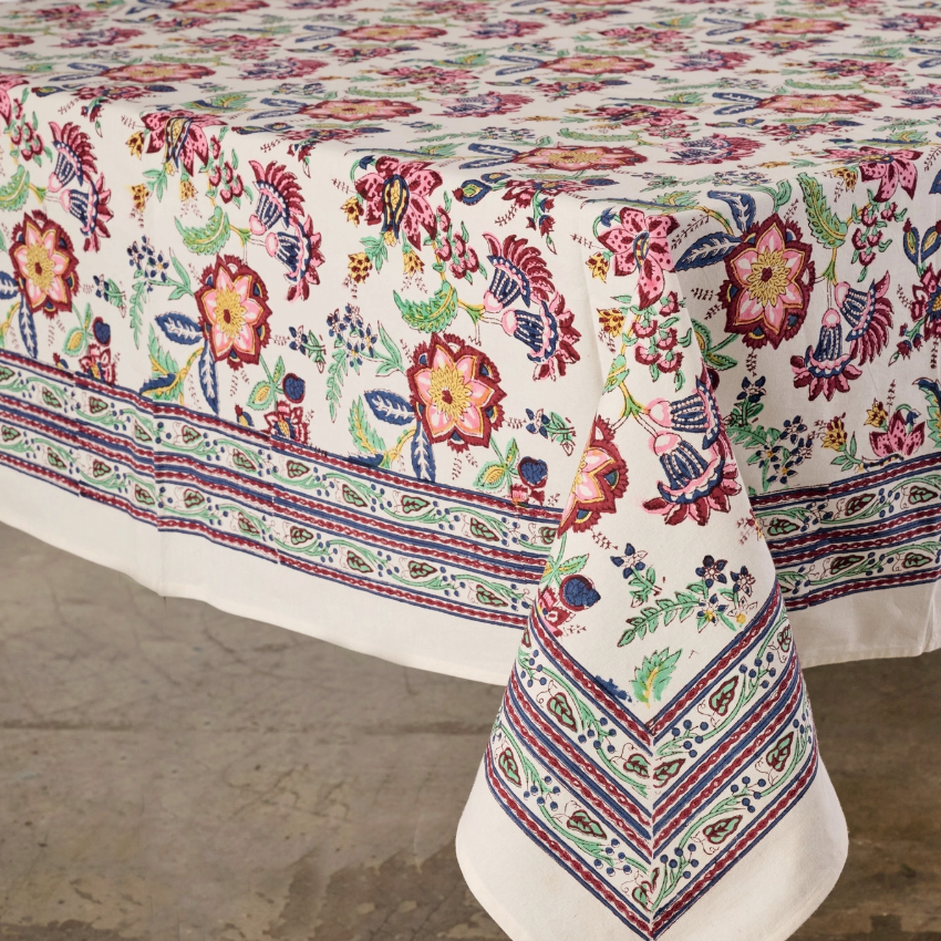 Zaina Floral Blockprint Tablecloth