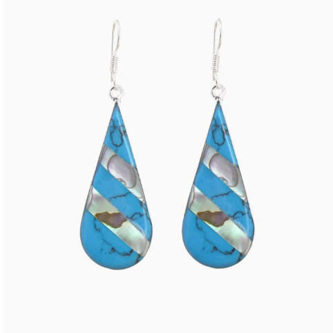 Turquoise & Abalone Stripe Teardrop Earrings
