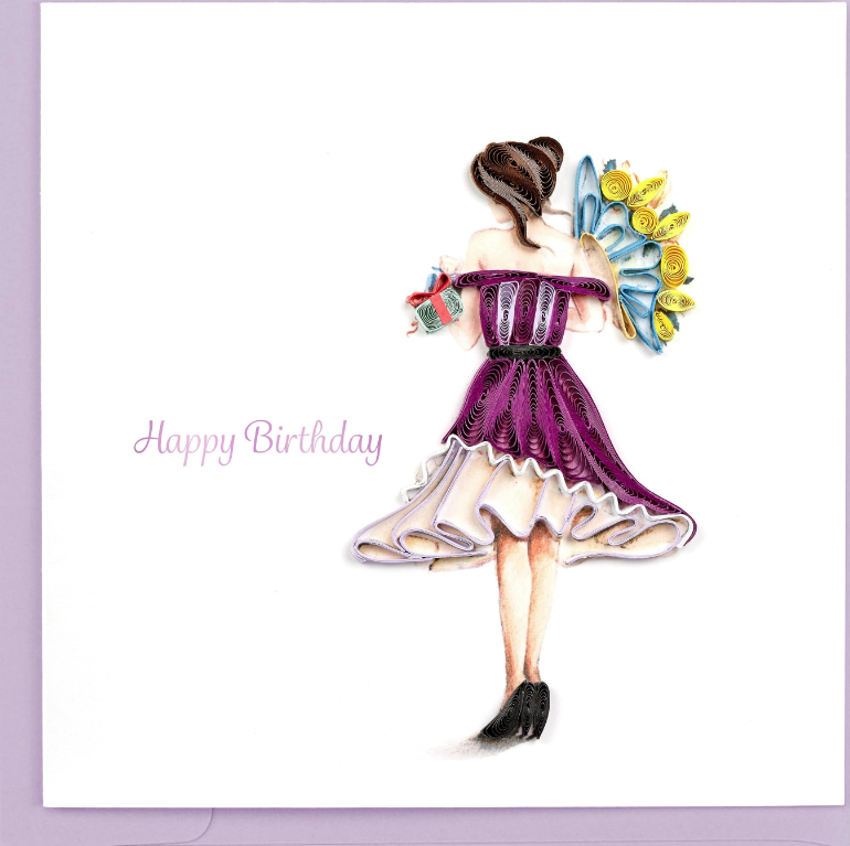 Happy Birthday Woman with Bouquet Greeting Card