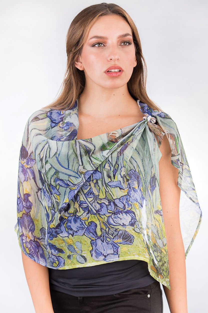 Cupro Scarf Aloka - Sage & Indigo irises