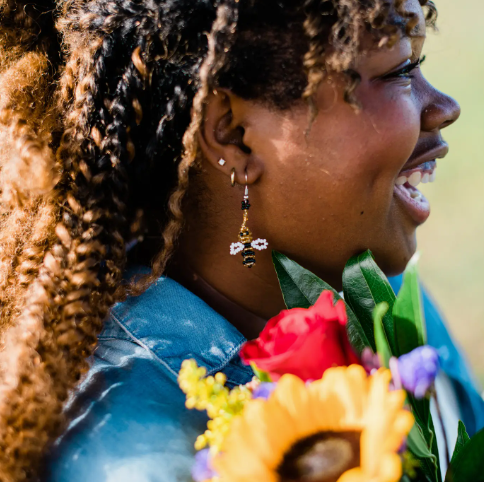 beaded bee earrings