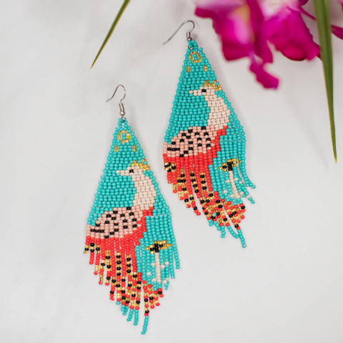 Beaded Fringe Peacock Earrings
