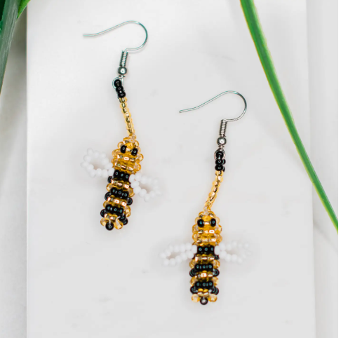 bee earrings with white background