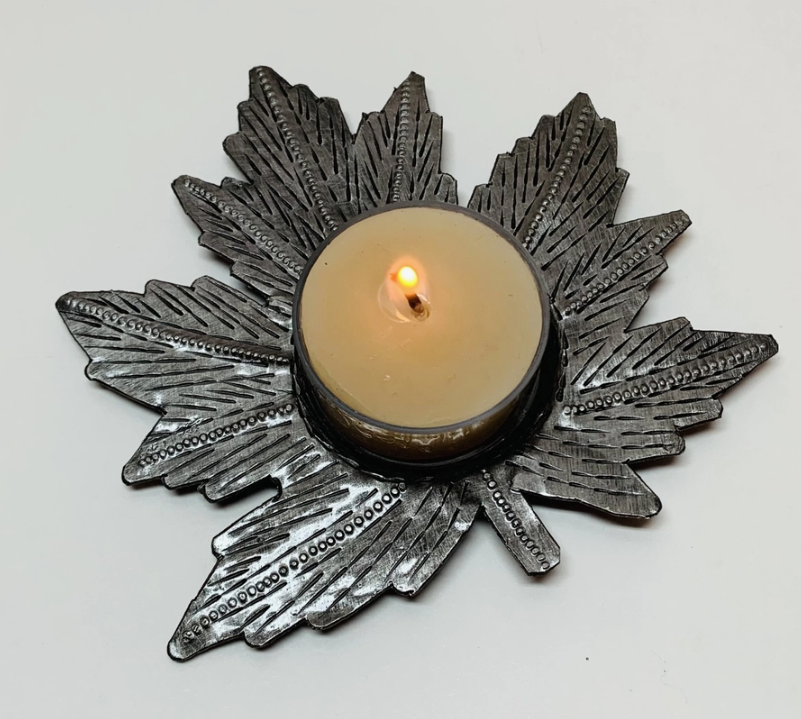 SALE Metal Tealight Plate Maple Leaf