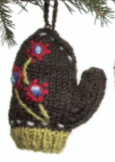 Switch Knit Mitten Ornament Grey w Flowers 2 image