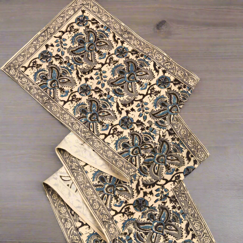 blue and silver runner kalamkari 2