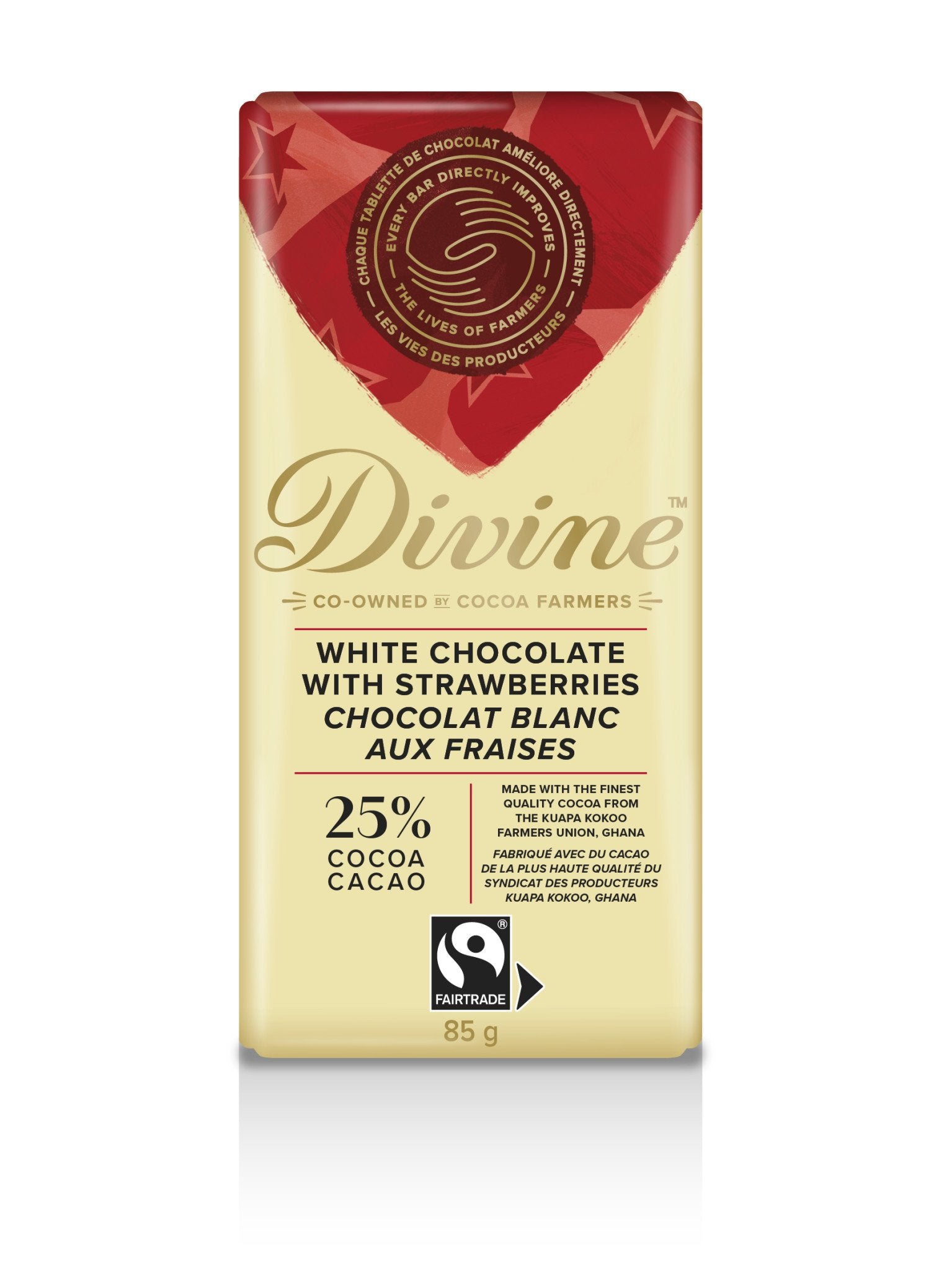 Divine Chocolate Bar White Chocolate with Strawberries