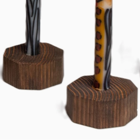 Dual Candle Holders For Pillars & Tapers - Dark Wood Small