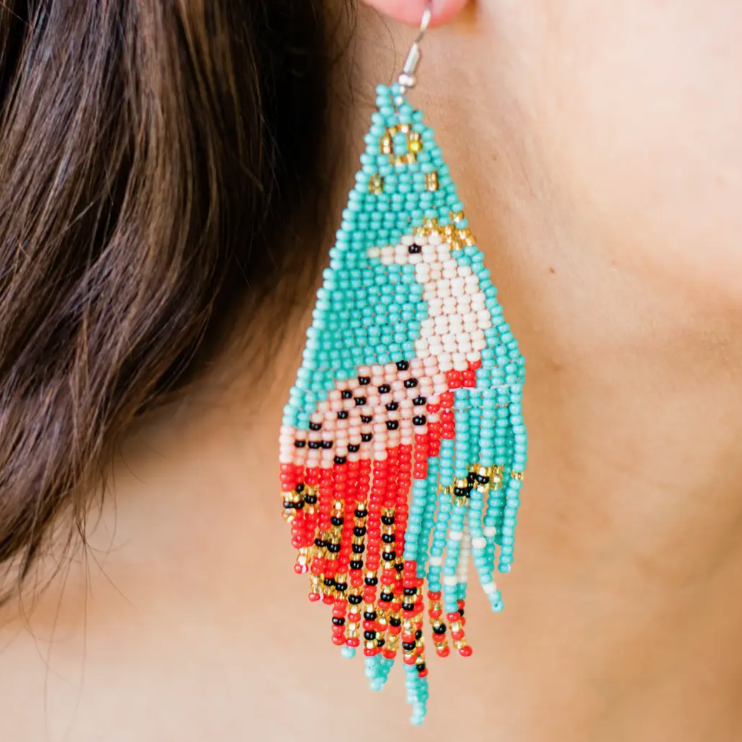 Beaded Fringe Peacock Earrings