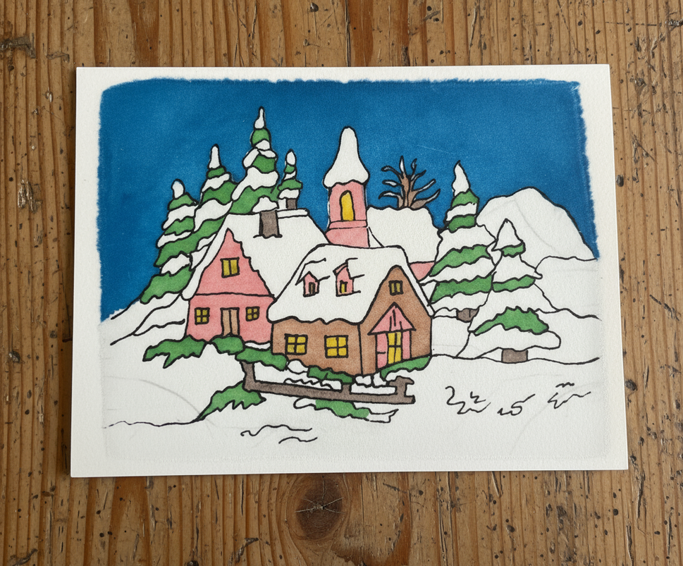 Cozy Village Batik Christmas Card