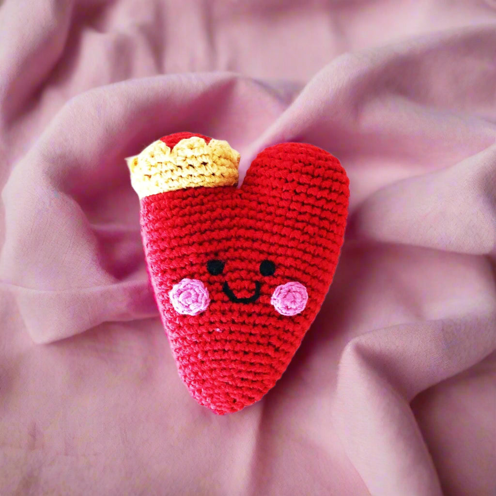 crocheted heart rattle