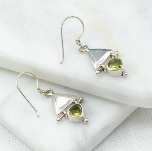 Graceful Silver Earrings Green Peridot