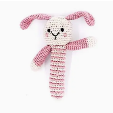 Bunny Dusky Pink Stick Rattle