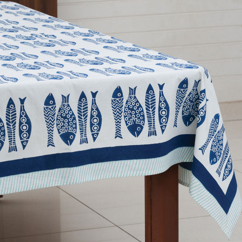 Hand Printed Fish Tablecloth 60"x90"