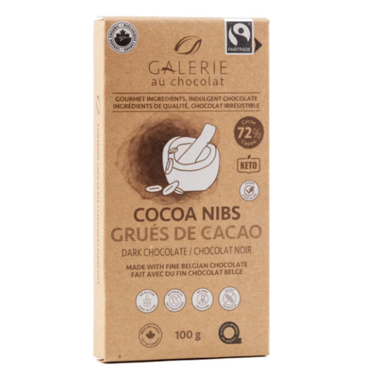 Cocoa Nibs Dark Chocolate Bar 100g