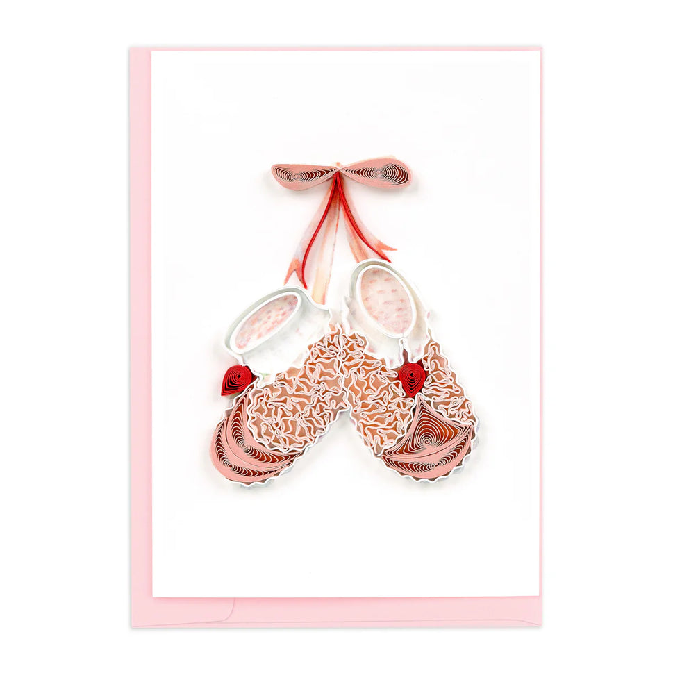 Quilled Knitted Pink Baby Booties Gift Enclosure Mini Card
