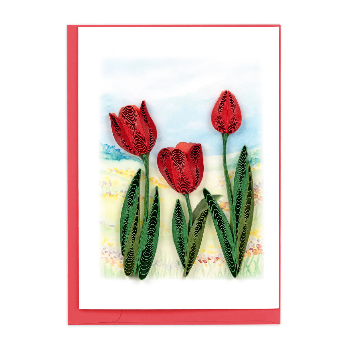 Quilled Red Tulip Field Gift Enclosure Mini Card