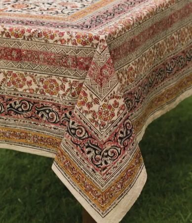Gold & Rose Kalamkari Tablecloth 60"x90"