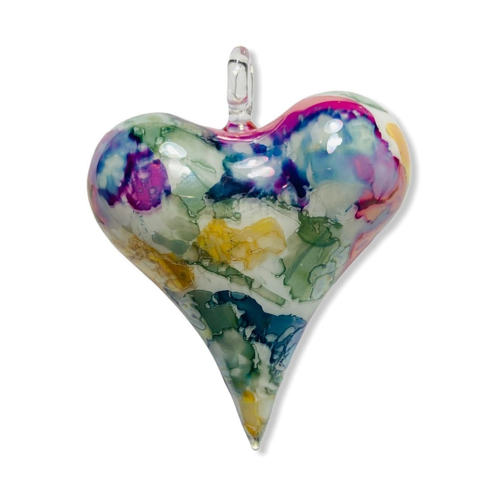 Blown Glass Heart Ornament Fuchsia  3.5"x2.8"