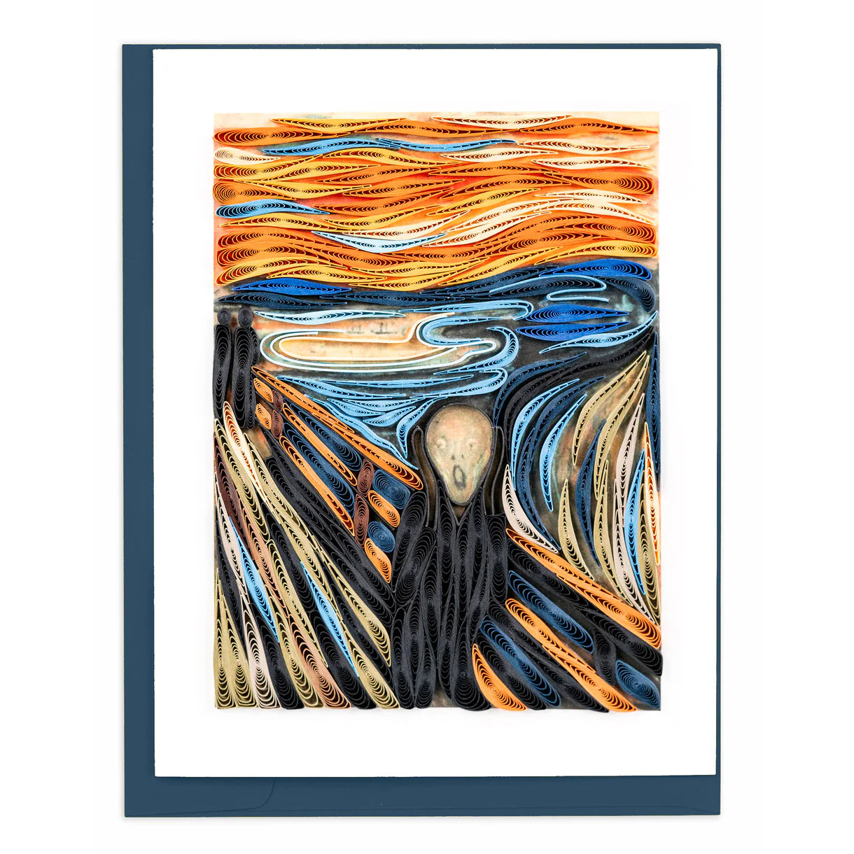 Framed artwork of a stylized version of 'The Scream' with abstract colors.