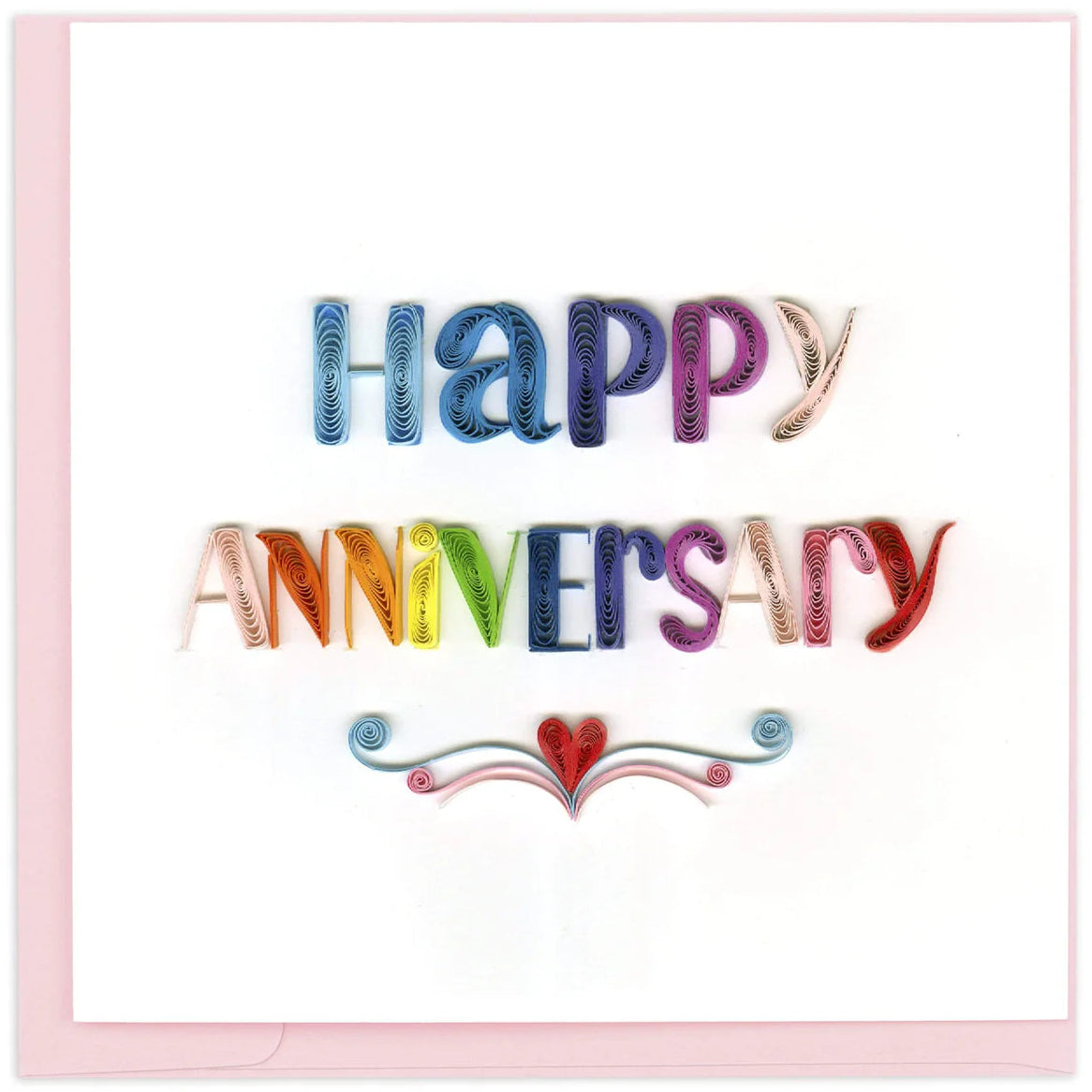 Colorful greeting card with 'Happy Anniversary' text on a white background