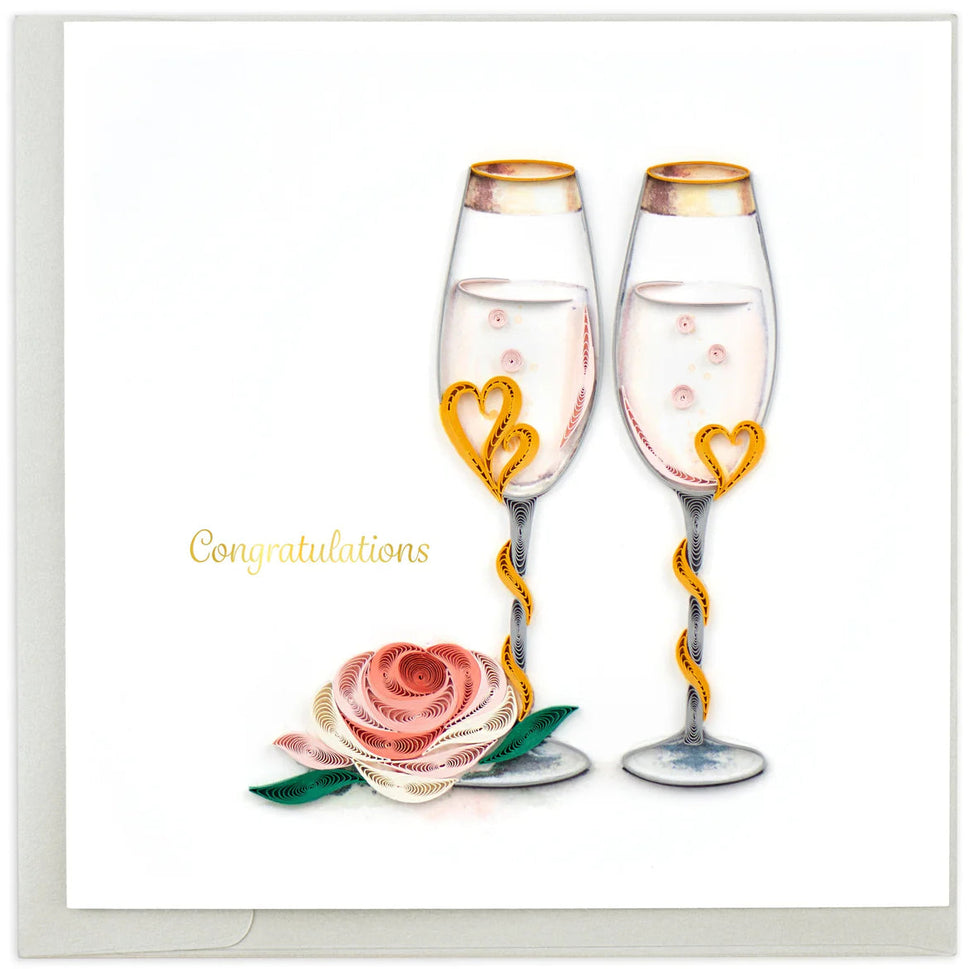Toasting Flutes Quilled Paper Wedding Card