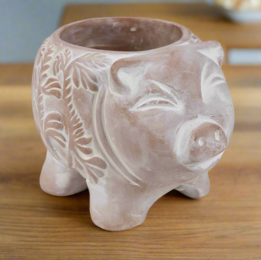 terracotta happy pig planter