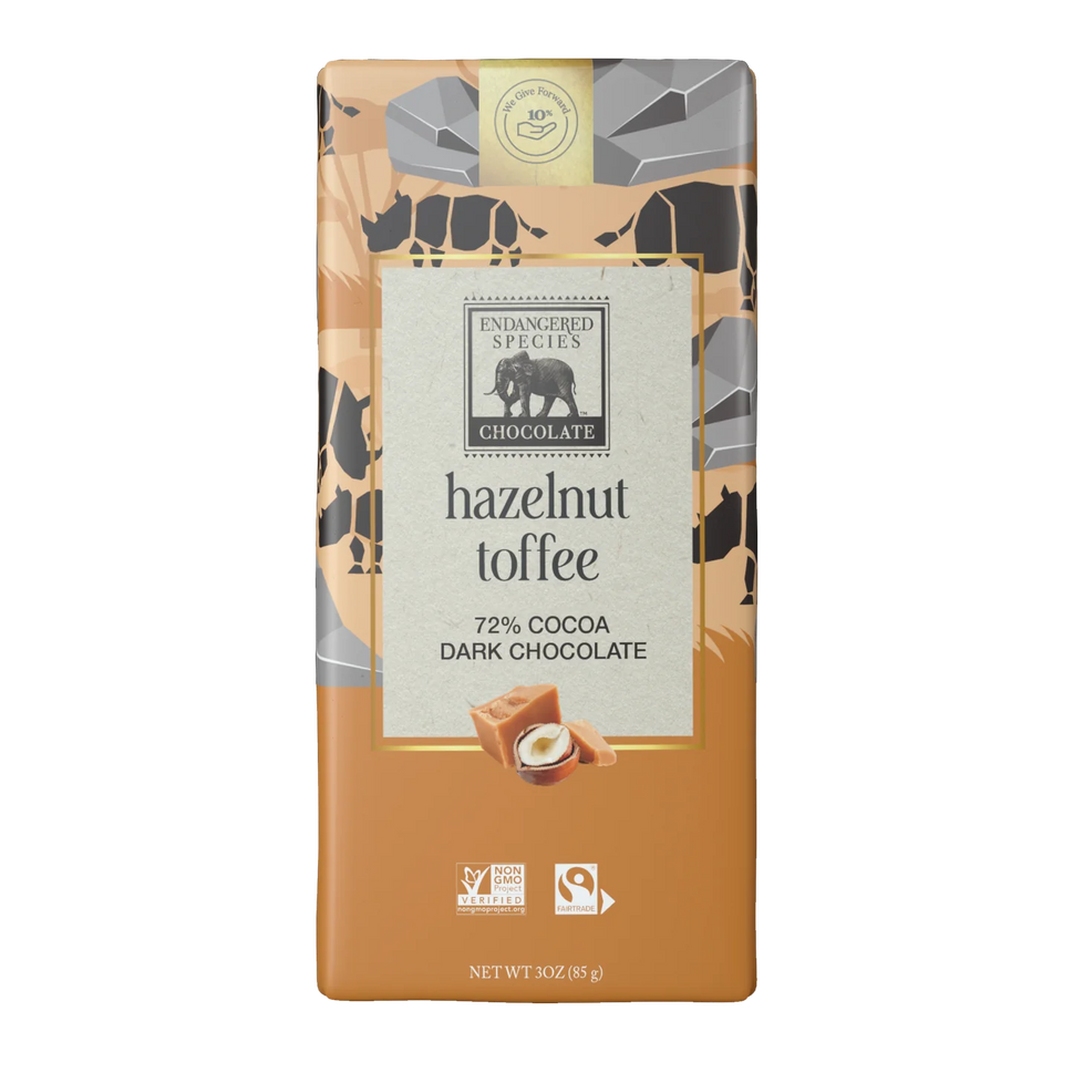 Hazelnut Toffee 72% Dark Chocolate Bar 85g