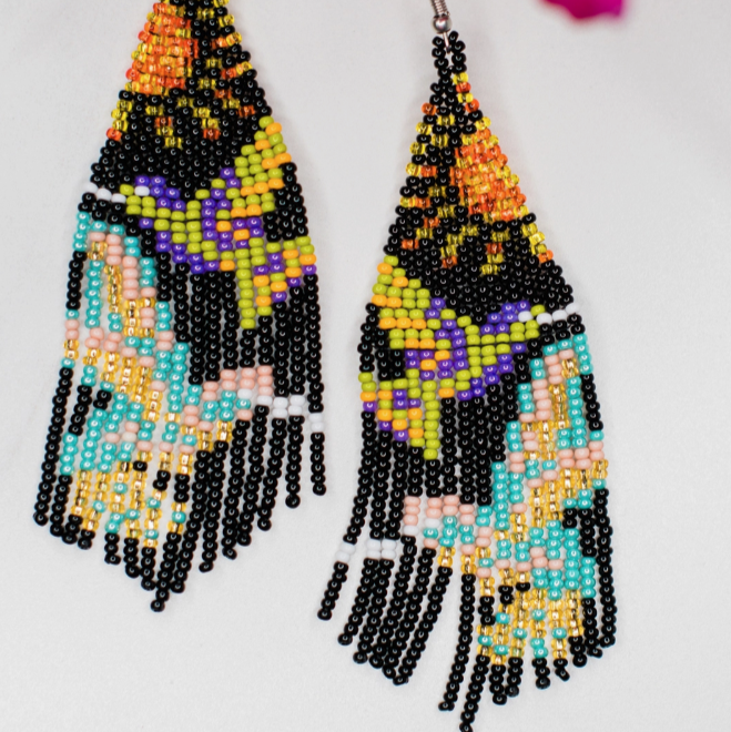 Midnight Hummingbird in Flight Fringe Earrings