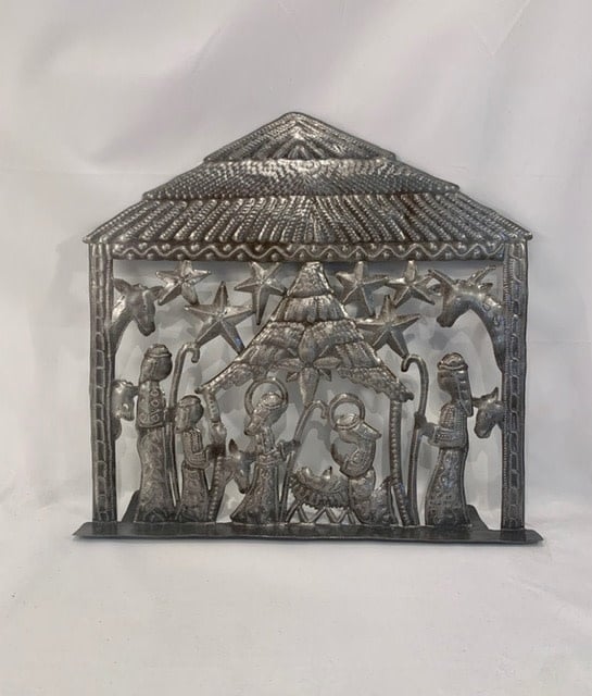 Hammered Metal Tabletop Nativity - Large