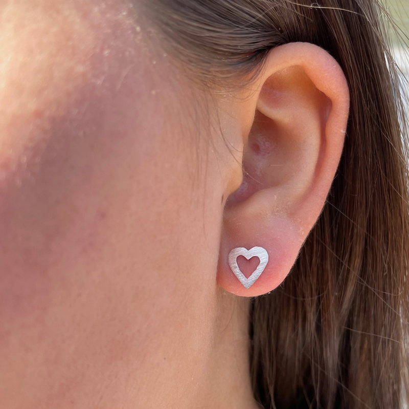 Open Heart Sterling Silver Post Earrings