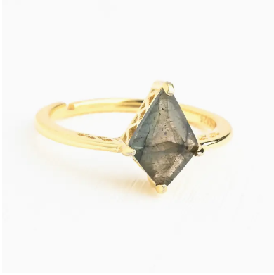 Perfectly-Paired Labradorite and Gold Ring Set