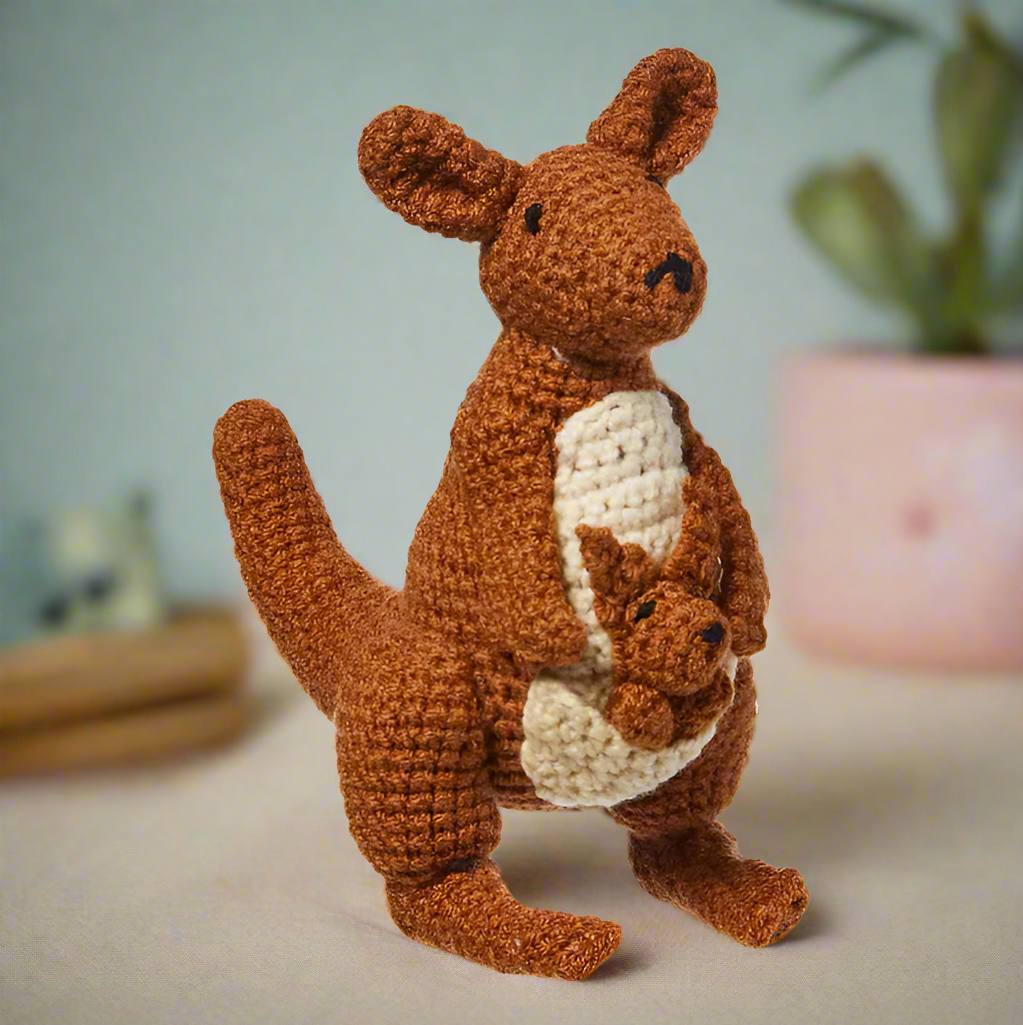 Handknit kangaroo rattle