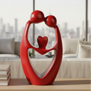 Switch Red decorative object on a surface with a white lamp and wooden basket in the background. 2 image