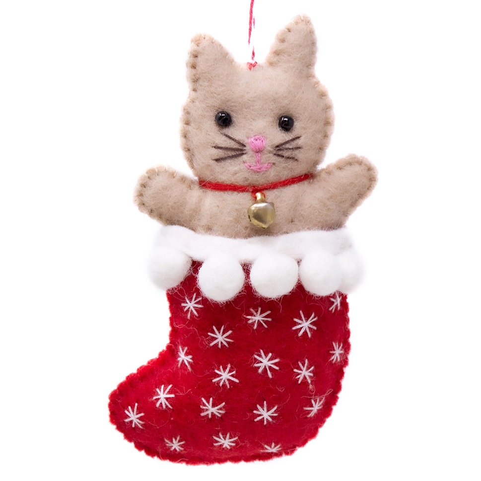 Kitty in Stocking Handmade Felt Ornament