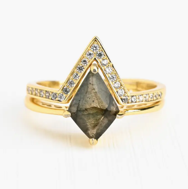 Perfectly-Paired Labradorite and Gold Ring Set