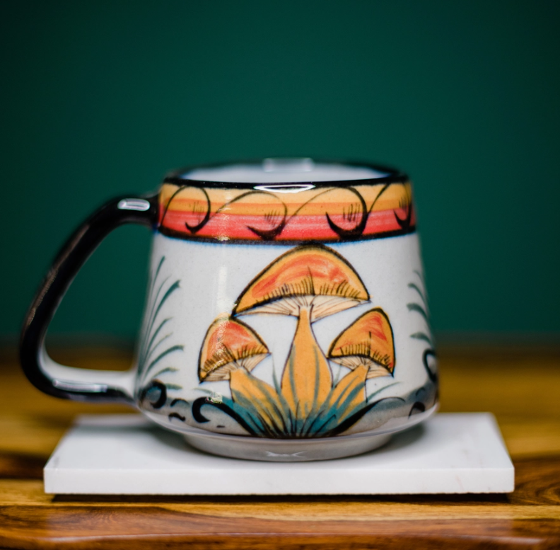 Hand painted mushroom mug from Guatemala