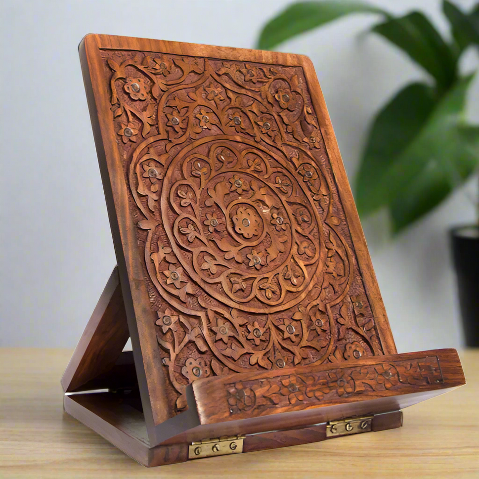 Tablet and Book Stand Mandala Floral in Rosewood