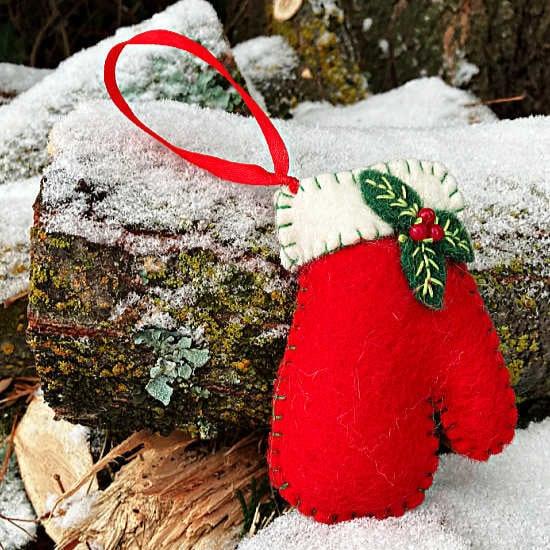 Holly Mitten Tree Ornament