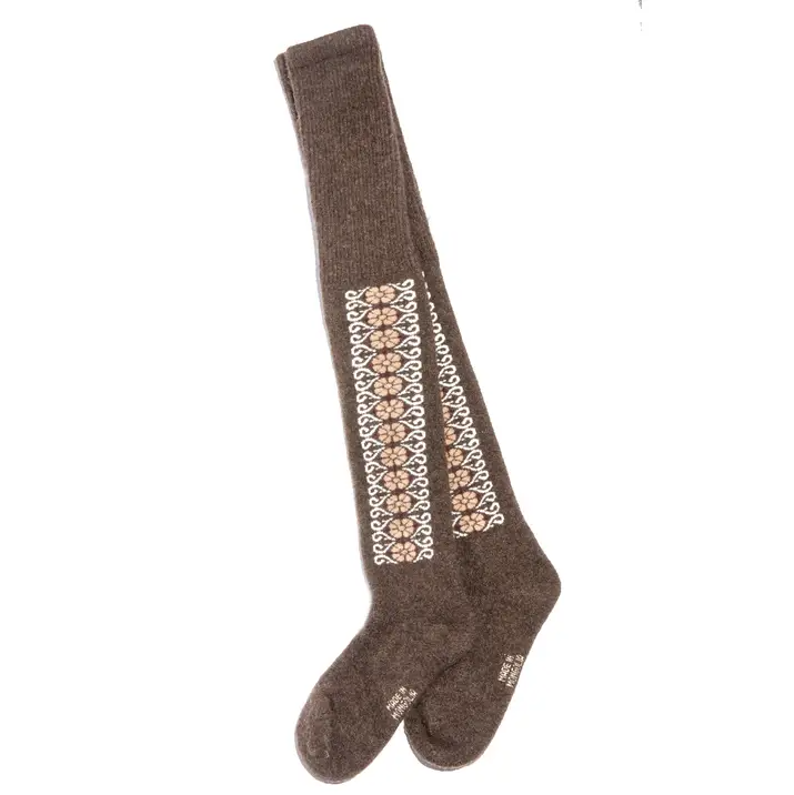 Mongolian Sheep's Wool Thigh-High Socks - Brown - Adult