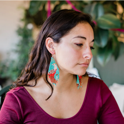 Beaded Fringe Peacock Earrings