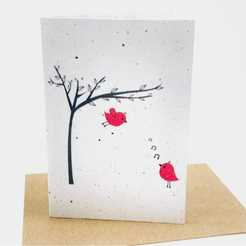 Growing Paper Greeting Card - Pink Birds