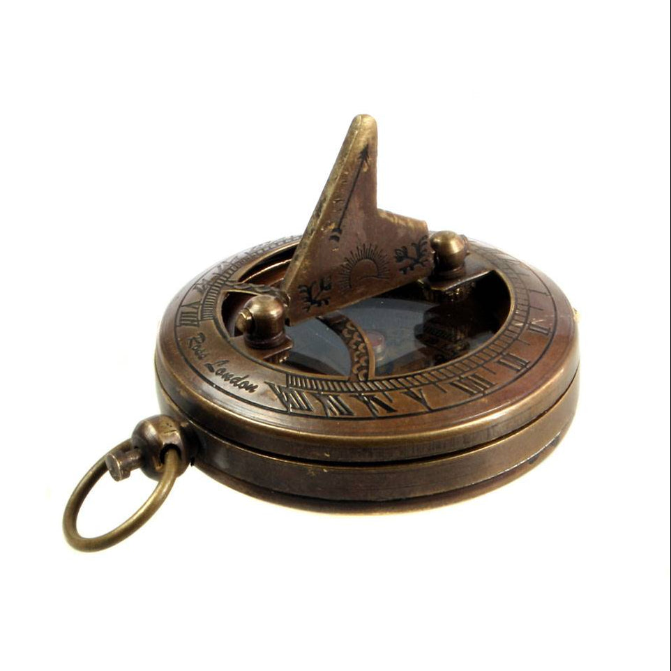 Pocket Sundial and Compass in Brass